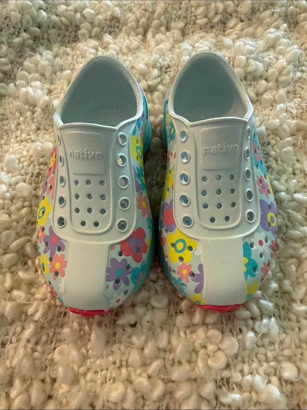 Native Kids Water Shoes White with Multicolor Floral Print